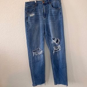 Ofluck Women's High Waisted Distressed Jeans - Size 12, Light Wash